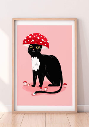 Różowy plakat kot muchomor - Gosia Nowak Designaur