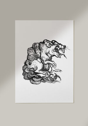 Szczur z kilkoma ogonami, stylizowany, litografia