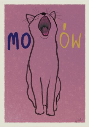 Plakat dekoracyjny z kotem. Plakat dla warszawiaka z Mokotowa. Warszawa Mokotów. Kot na różowym tle i napis Mokotów.